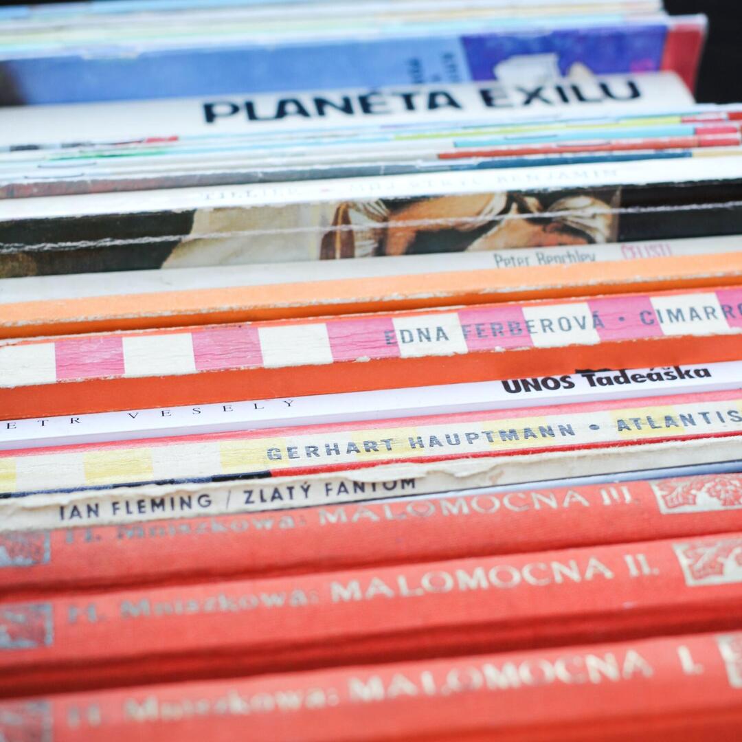 Bücher in einem Holzregal